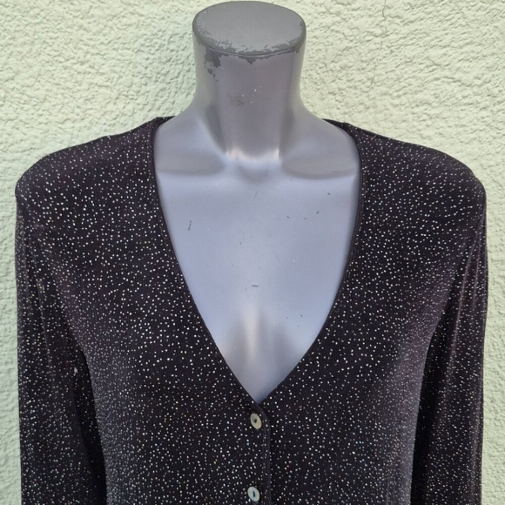 Rabbit Rabbit Rabbit Designs Ladies Black Knit Sequins Accented Button Down Top - Picture 16 of 17